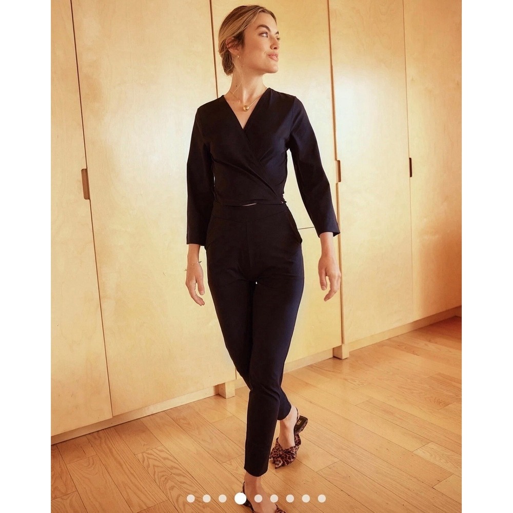 Aday Destination M Jumpsuit Black Wrap Front Long Sleeve Crossover Stretch